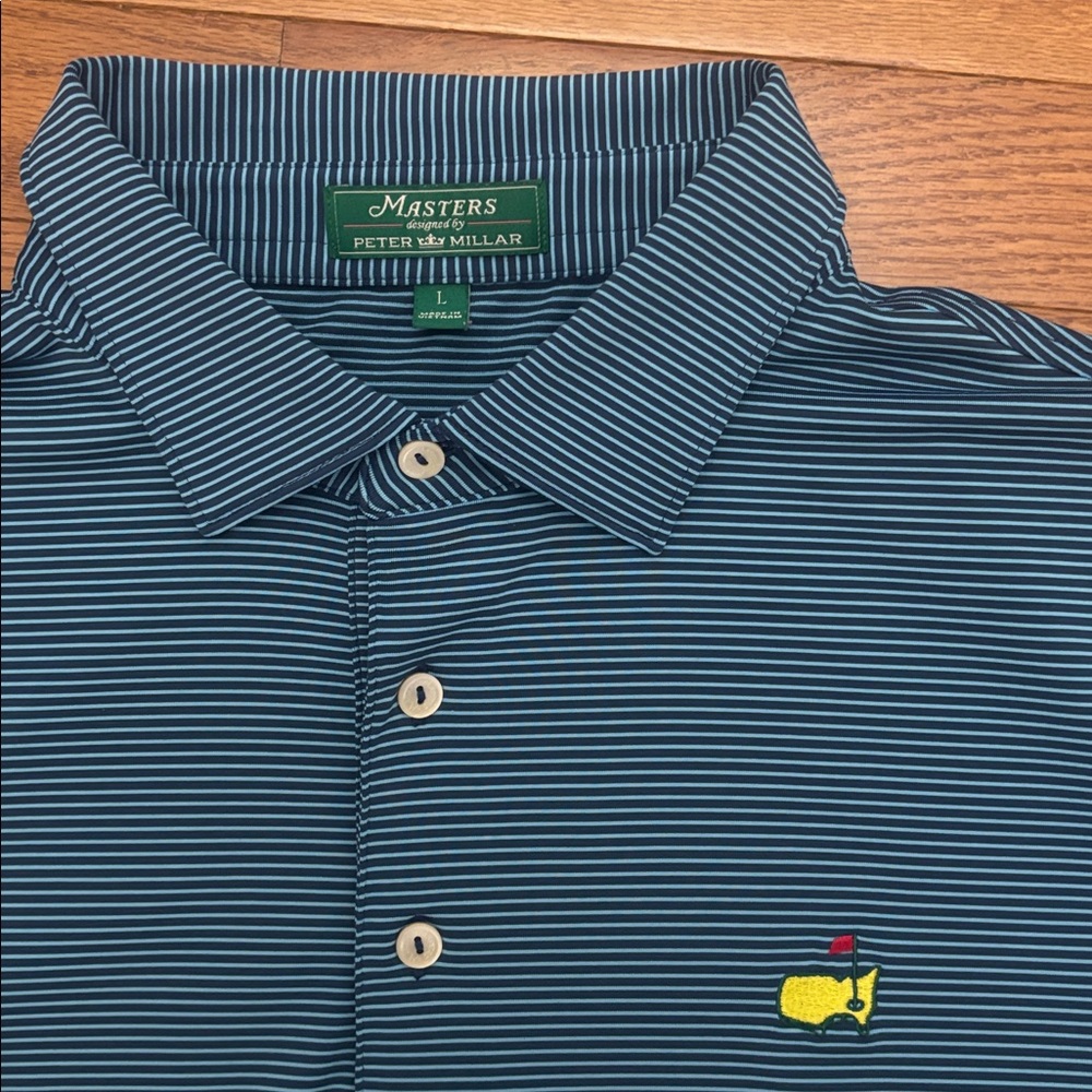 Masters Peter Millar Navy Polo with Subtle Stripes